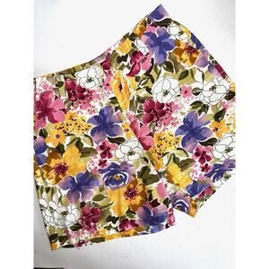 ORVIS MULTI COLOR FLORAL ON WHITE LINEN BLEND ELASTIC WAIST SHORTS SIZE 14